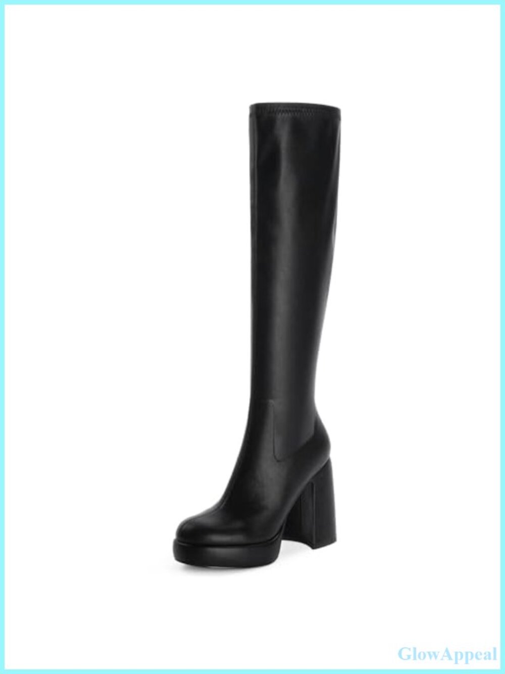 Platform Knee High Boots Chunky Heel Rounded Toe Side Zipper Tall Boots